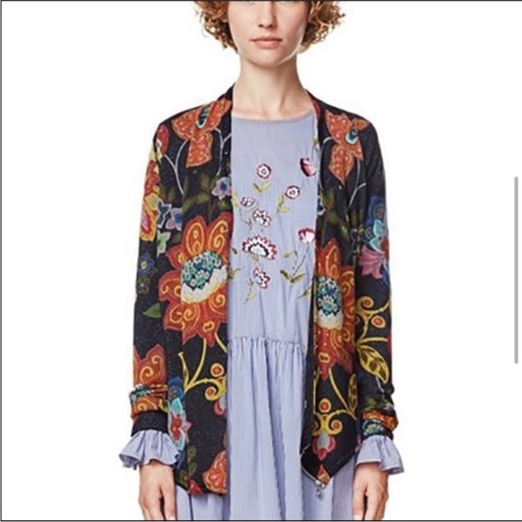 Desigual Celia Floral Knitted Zip Cardigan Jacket Women’s Size XL - Picture 3 of 6